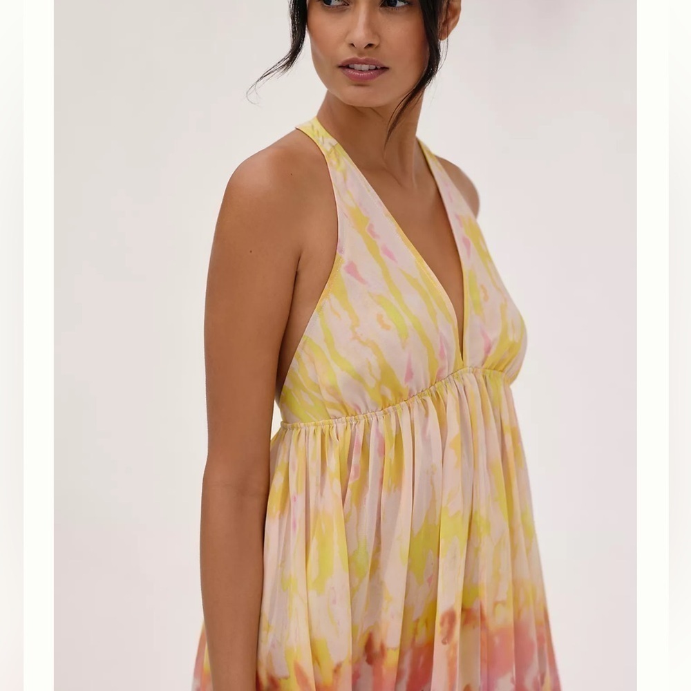 Anthropologie Sleeveless Tiered Maxi Dress yellow pink colorful bright summer - Picture 3 of 12